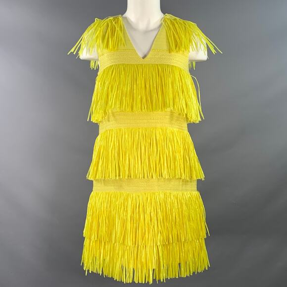 MSGM Dresses & Skirts - MSGM Size 4 Yellow Polyamide Blend Fringe Shift Dress
